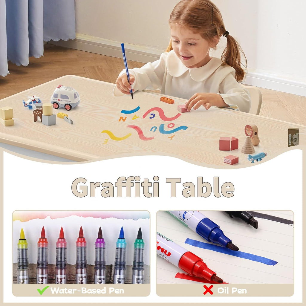 GITAWUSA Adjustable Kids Table, Arts and Crafts Child Table with Graffiti Desktop, 7 Level Height Adjustable Children Table for Ages 3-8, Easy to Wipe Toddler Desk for Classrooms/Daycares/Homes