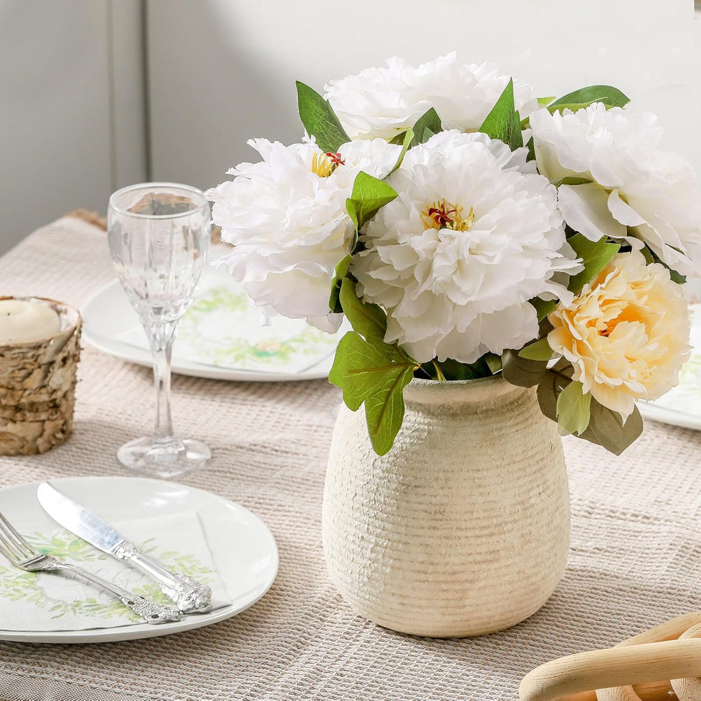 Ceramic Flower Vases Home Decor, Rustic Farmhouse Decorative Vase Pottery Wide-Mouth Vases for Home Decor Table Living Room Entryway Mantel Bookshelf Bedroom Bathroom Kitchen - 7.48" W