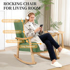SAETSFEG Rocking Chair for Nursery with Lumbar Pillow, Upholstered Accent Chair with Solid Rubberwood Frame, Living Room & Bedroom, Cozy Reading Chair for Small Spaces, Green