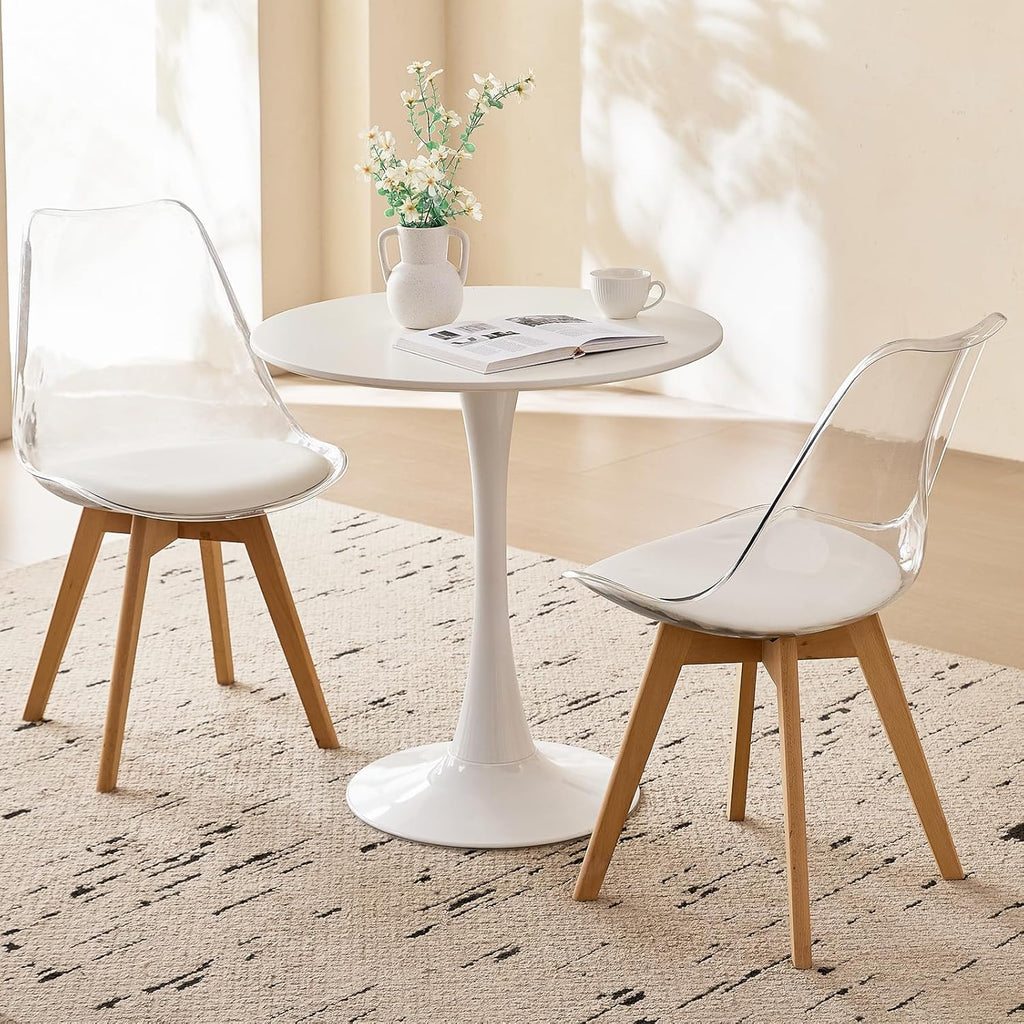 23.6" Round Dining Table for 2-4 Modern Circle Tulip Table with Metal Tulip Pedestal Base for Kitchen Dining Living Room Apartment Small Space Cafe, White