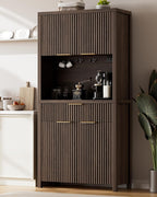 Lulive 71" Fluted Pantry Cabinet with Charging Station & Adjustable Shelves, Spacious Kitchen Storage Cabinet with Open Countertop & Drawer for Dining Room, Living Room, Brown