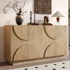 Modern Vintage Arched Door Buffet Sideboard, 56’’W Credenza Storage Cabinet with Adjustable Shelves & Cable Management, Media Console Accent Cabinet for Living Room Hallway Dining, Natural