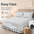Bed Skirt Wrap Around Elastic with Ruffled Modern Comfort Breathable Bedskirt with 2 Pillowcases for Bedroom Decor Machine Washable