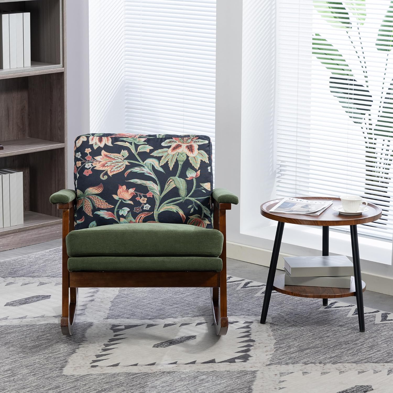 Rocking Chair Nursery with Sponge Cushion, Comfortable Accent Chair with Lumbar Support, Glider Armchair with Removable Seat & Back Pad for Living Room Bedroom Office Sunroom Indoor, Antique Green
