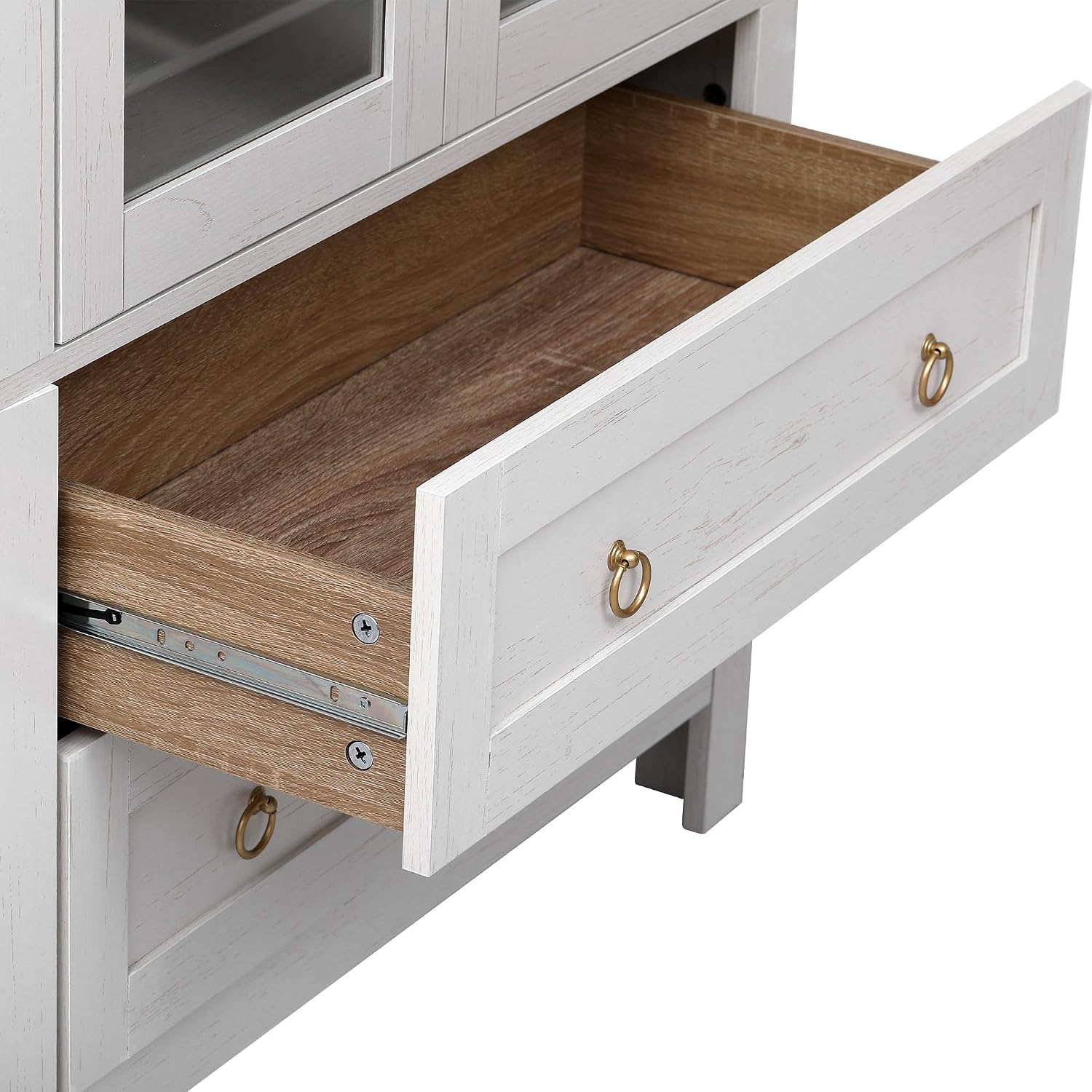 Polibi 71" Tall Arched Kitchen Pantry Cabinet with Glass Doors & 2 Drawers, Modern Farmhouse Storage Cupboard with Adjustable Shelves,White