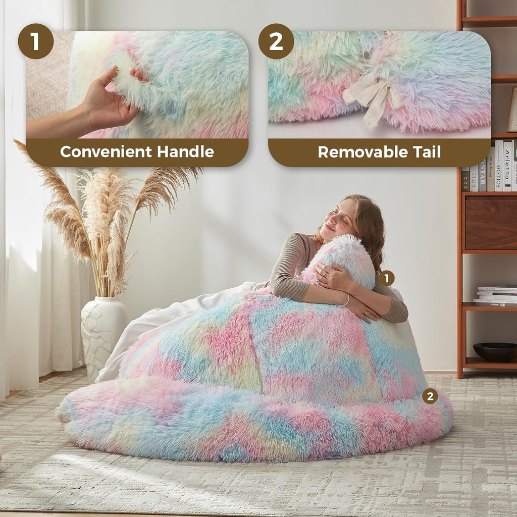 EBENCHICO Bean Bag Chair for Adults Teen,Giant Bean Bag Chairs Cat Design,Plush Faux Fur Beanbag Couch Comfy Accent Floor Sofa for Reading, Playing, Relaxing in Living Room, Bedroom
