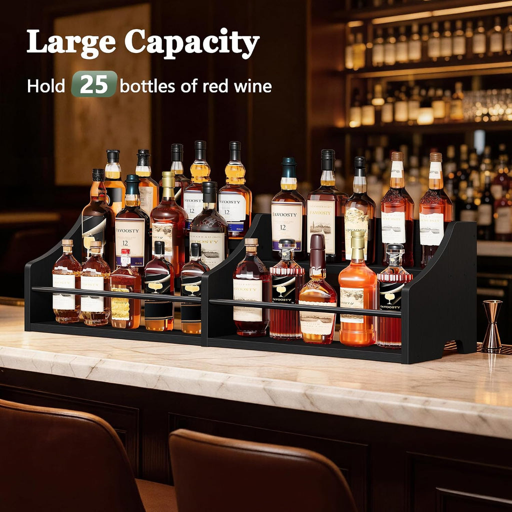 FAVOOSTY 5 Tier Countertop Liquor Bottle Display Shelf Organizer, Retro Tabletop Wine Rack Stand, Multi-Purpose Storage Holder for Whiskey, Spirits, Coffee Syrup, Mini Home Bar & Liquor Cabinet,Black
