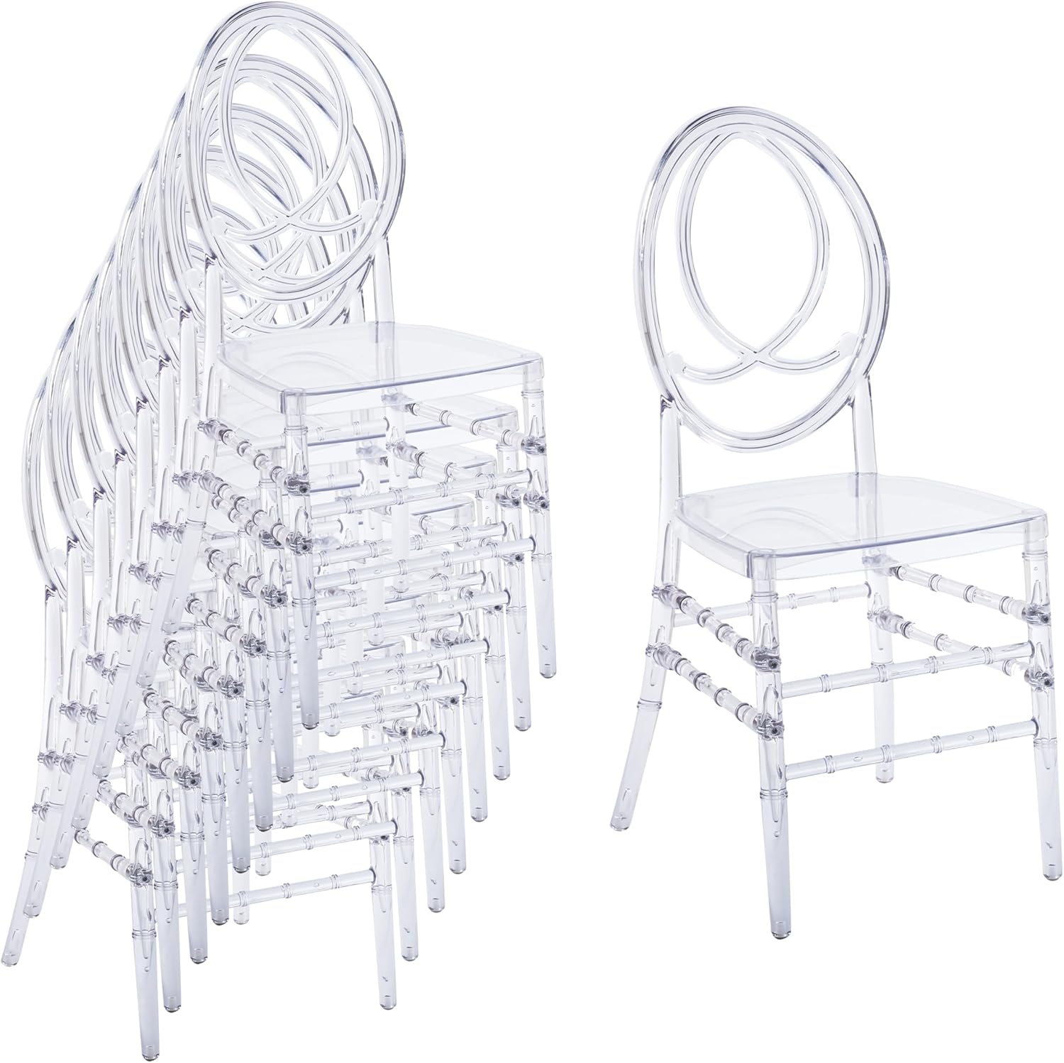 Clear Dining Chairs Set of 20, Stackable Plastic Kitchen Dining Room Chair, Modern Acrylic Ghost Chair, Crystal Chiavari Chairs High Back for Wedding Banquet Party Event Indoor(Oval)