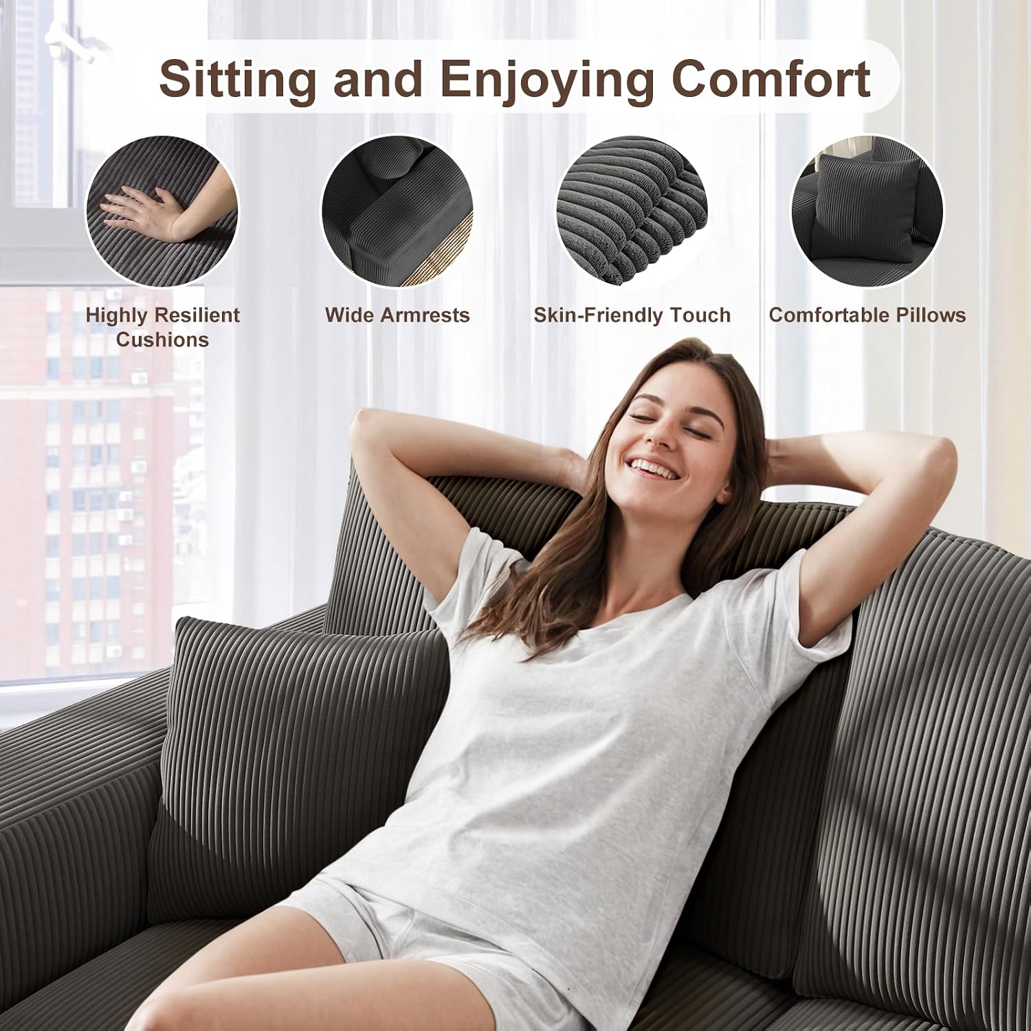 2 Square Cloud Footstool for Living Room, No Assembly Modular Corduroy Convertible Seat, Modern Boneless Style Sofa Accessory for Lounge or Bedroom