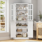 BOTLOG 67" Corner Cabinet, Corner Kitchen Pantry with Doors, Farmhouse Kitchen Cabinet with 6 Storage Shelves, Space Saver for Bathroom, Living Dining Room, White
