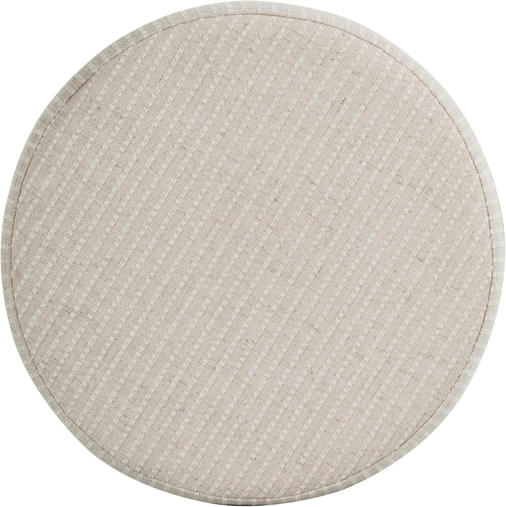 Homepop Home Decor | Upholstered Round Storage Ottoman | Ottoman with Storage for Living Room & Bedroom, White Woven Stripe