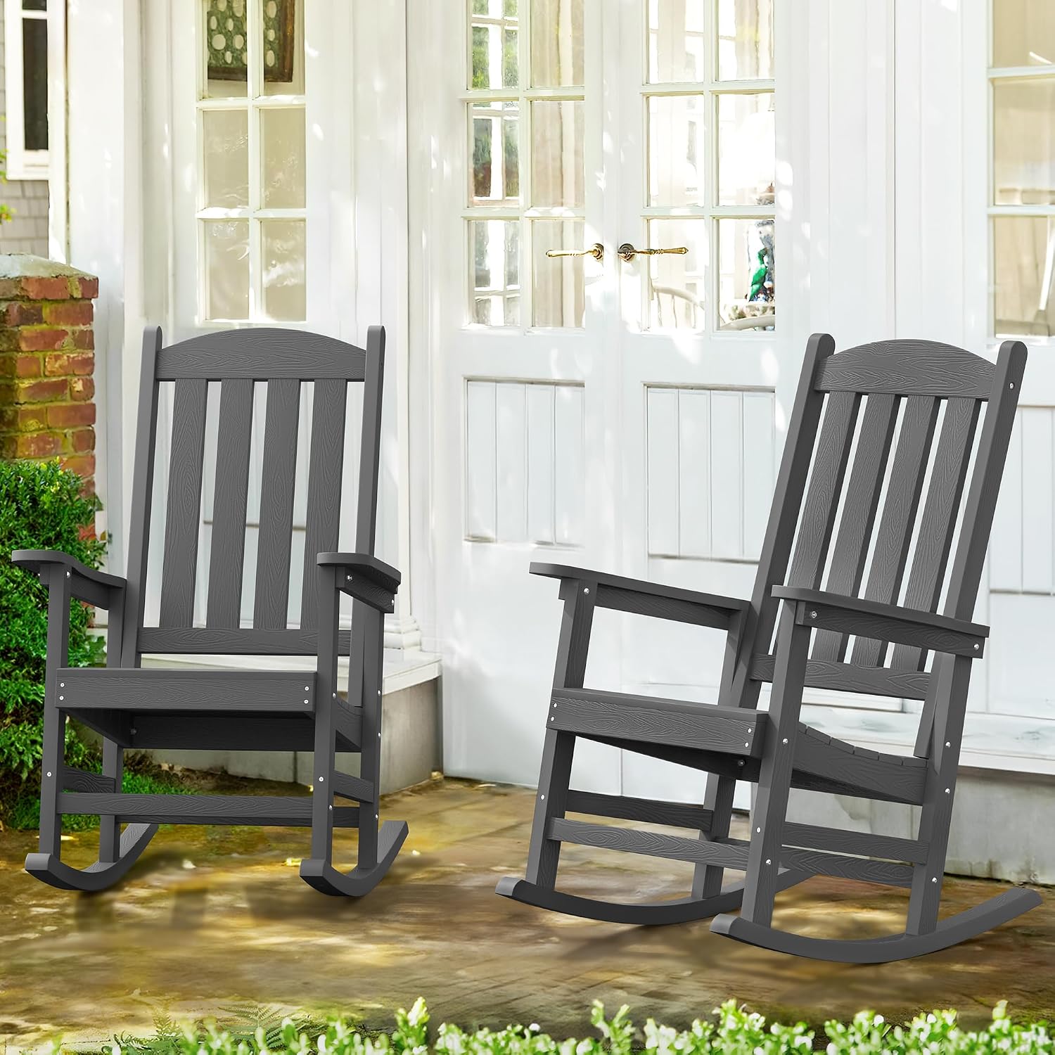 LUE BONA Outdoor Rocking Chair, HDPS Poly Rocking Chairs, All Weather Resistant Plastic Outdoor Indoor Porch Rocker, Heavy Duty Rocking Chair for Patio, Lawn, Garden, 300LBS, Dark Gray