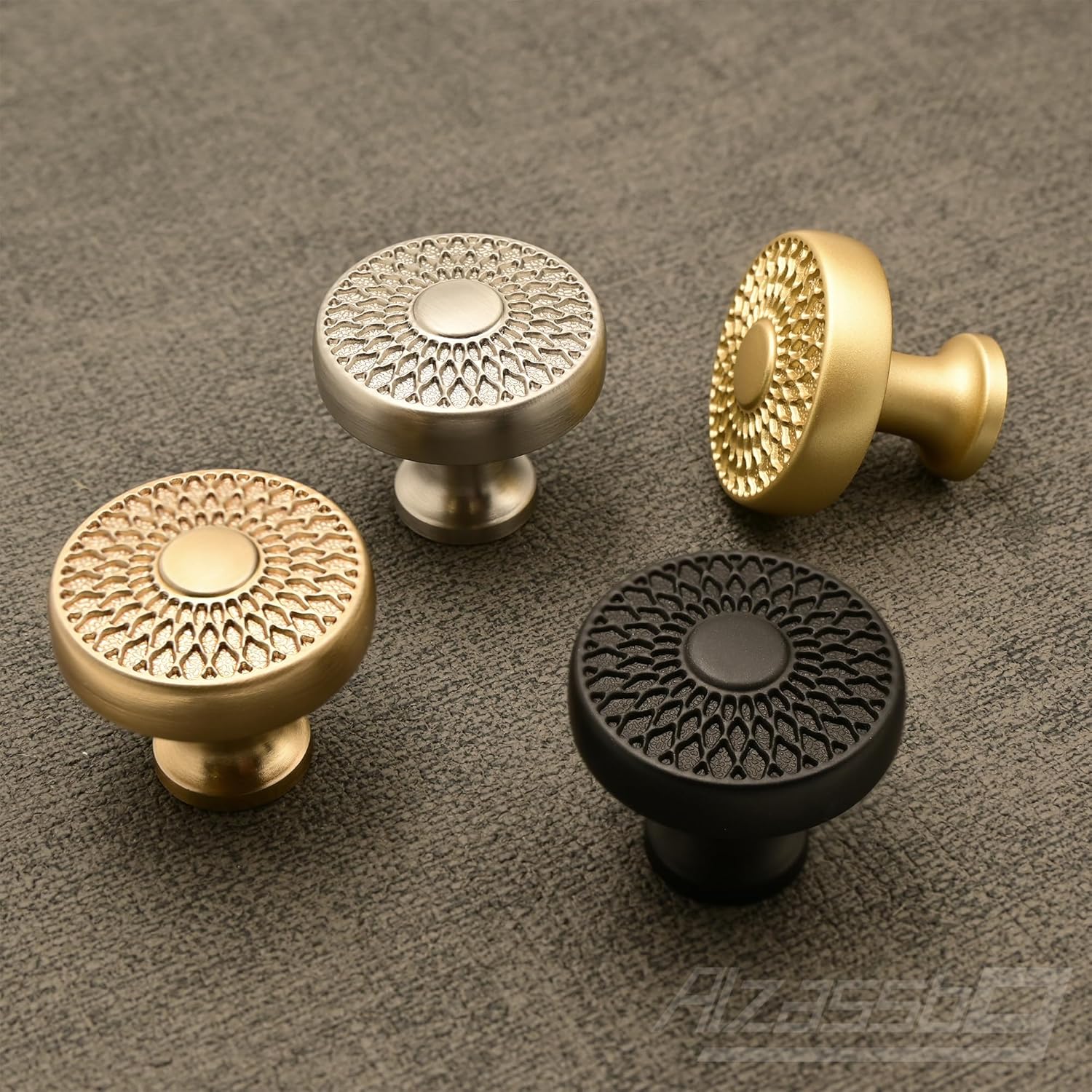 Alzassbg Round Cabinet Knobs, Matte Black, 1.4 Inch Diameter, Decorative Filigree Pattern, Kitchen and Drawer Hardware, 10 Pack, AL0001MB