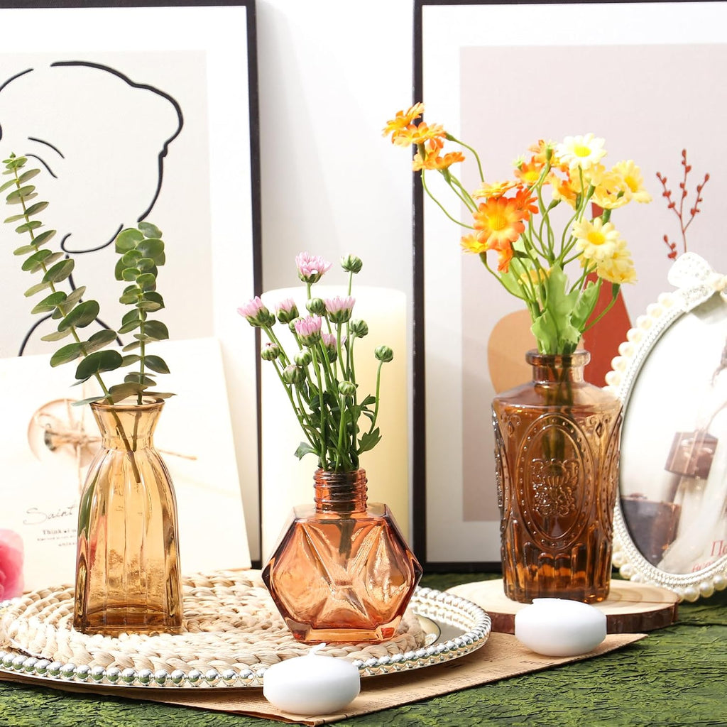 Set of 30 Amber Glass Bud Vases in Bulk,Small Centerpieces Vases for Wedding Centerpieces,Mini Glass Vintage Vase Flower Vases for Table Decor