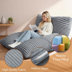 Honeydak 3 in 1 Giant Bean Bag Cover Only(No Filler) Rectangle Stuffed Animal Storage Bean Bag Chair Cover Soft Washable Large Storage Beanbag Adult Plush Toy Clothe Pillow(Light Grey,Rabbit Fur)