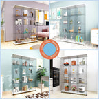 FANYUSHOW Tempered Glass Display Cabinet 12-Shelves Curio Cabinet with 3 Columns and Lock Extra Large Display Shelf Showcase for Living Room/Bedroom/Office- White 66.5" H x47.7 L x 14.5" W