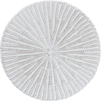 Bali & pari Palm Scallop Rattan Console Table – Handwoven Wicker Round Accent Table for Living Room, Sunroom or Foyer Place, Coastal Boho Style in White