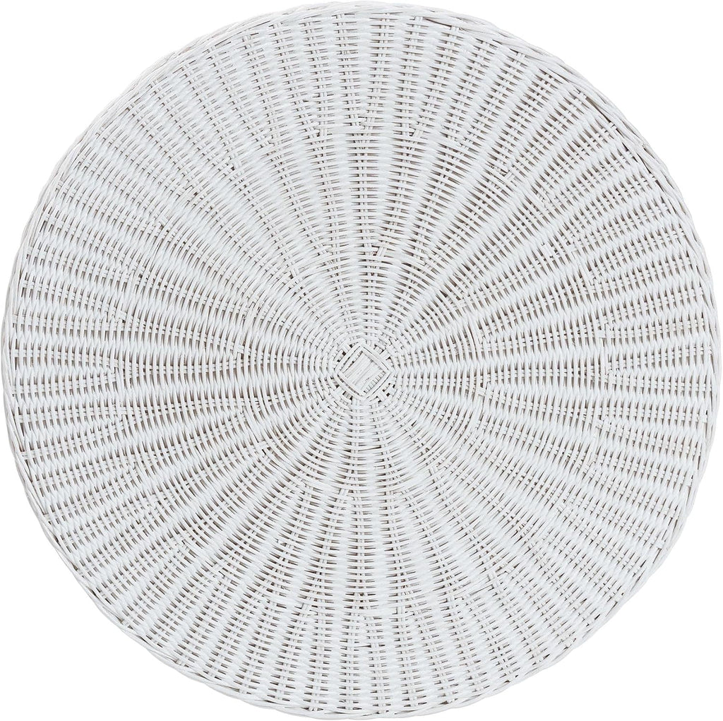bali & pari Palm Bohemian White Scalloped Rattan End Table