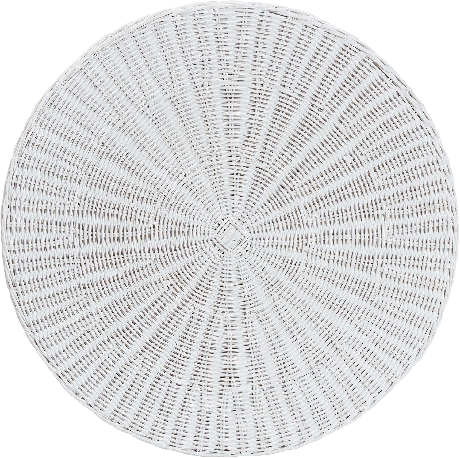 bali & pari Palm Bohemian White Scalloped Rattan End Table