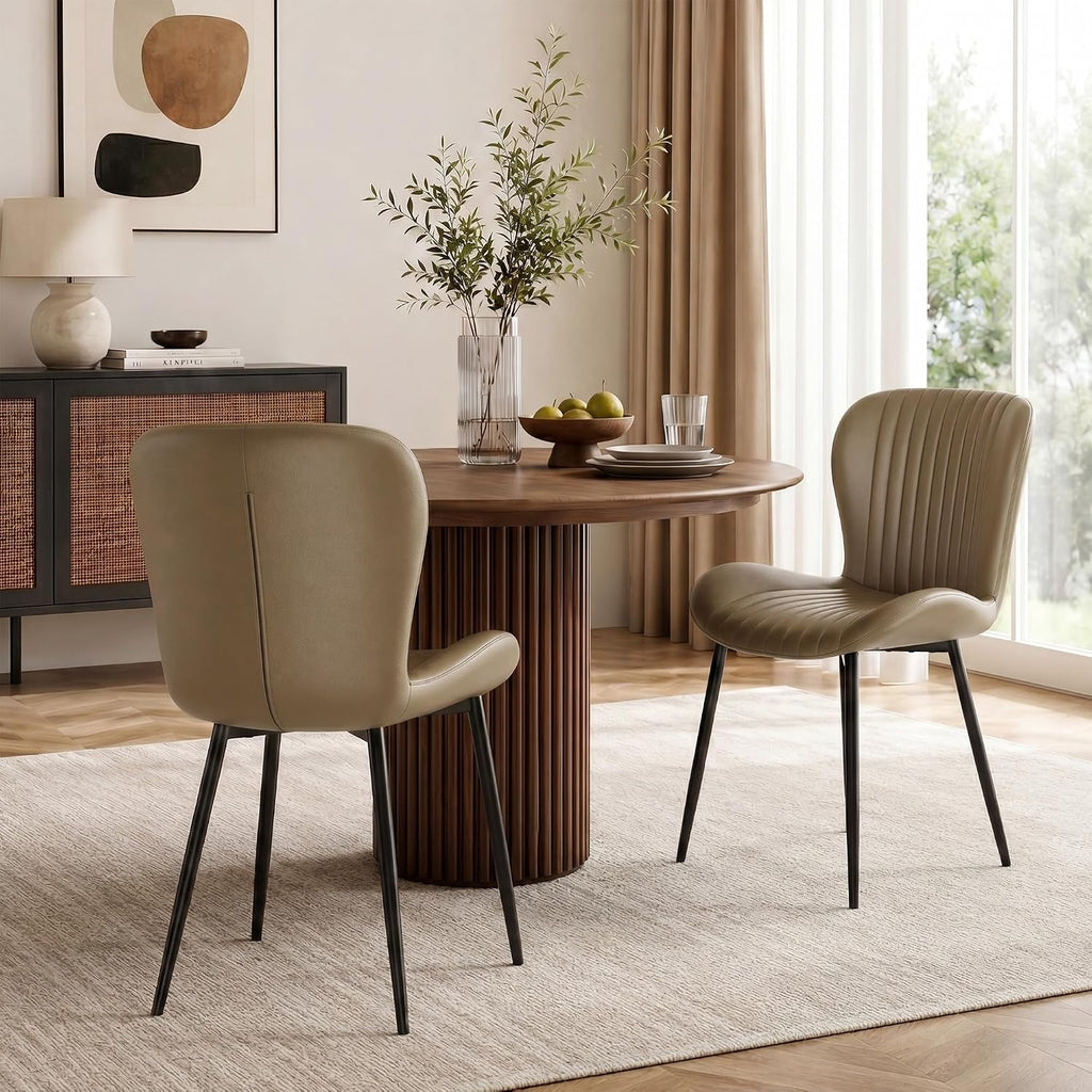 Dining Chairs Set of 2, Modern Upholstered Pu Leather Kitchen Side Chairs Dining Room Chairs Comfy Backrest, Brown
