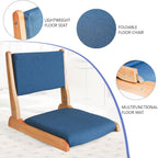 Japanese Floor Chair with Back Support, Foldable Meditation Chair, Legless Tatami Chair with Cushion, Floor Seat for Living Room, Bedroom, Bay Window (2, Blue)