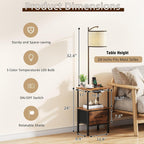 HIGDBFE End Table with Light Set of 2, Side Table with Charging Station & USB Ports, Nightstand with Fabric Drawer, Coffee Table with 3 Color Temperatures Light for Living Room, Rustic Brown, 14.9" W