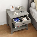IDEALHOUSE Farmhouse Nightstand Set of 2 with Drawer, Grey Night Stand End Tables Living Room with Storage Shelf, Wooden Bedside Tables for Bedroom Nursery Office (2 Pack)