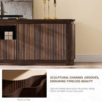 70" Fluted TV Stand for TVs Up to 80", Mid Century Modern Entertainment Center with Drawer, Storage Cabinet, Open Shelf, Wood Low Profile Media TV Console for Livingroom, Dark Walnut