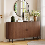 ONBRILL 63'' Fluted Sideboard Buffet Cabinet with Storage, Large Credenza Storage Cabinet with Drawers, Mid Century Modern Buffet Table Accent Console Cabinet for Kitchen Living Room Enrtyway, Walnut