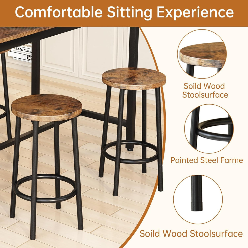 Lamerge Bar Table Set,Industrial Bar Table and Chairs Set,5 Pcs Dining Table Set Counter Height Pub Table with 4 Chairs, Wooden Breakfast Table Set Kitchen Counter,Adjustable Feet,Rustic Vintage