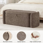Oval Storage Ottoman Bench, 45" Upholstered Chenille End of Bed Bench Ottomans Bench, Storage Ottoman Foot Rest, Living Room and Hallway, Light Brown