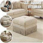 Hyfirm 22 Inch Square Beige Ottoman with Fringe for Living Room, Plush Modern Boho Upholstered Accent Pouf Ottomans Foot Rest for Bedroom, Footstool Ottoman End of Bed
