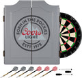 Dart Board Cabinet Set - Coors Light Logo Dart Board with 6 Steel Tip Darts, Scoreboard, Hanging Wood Cupboard by Trademark Gameroom