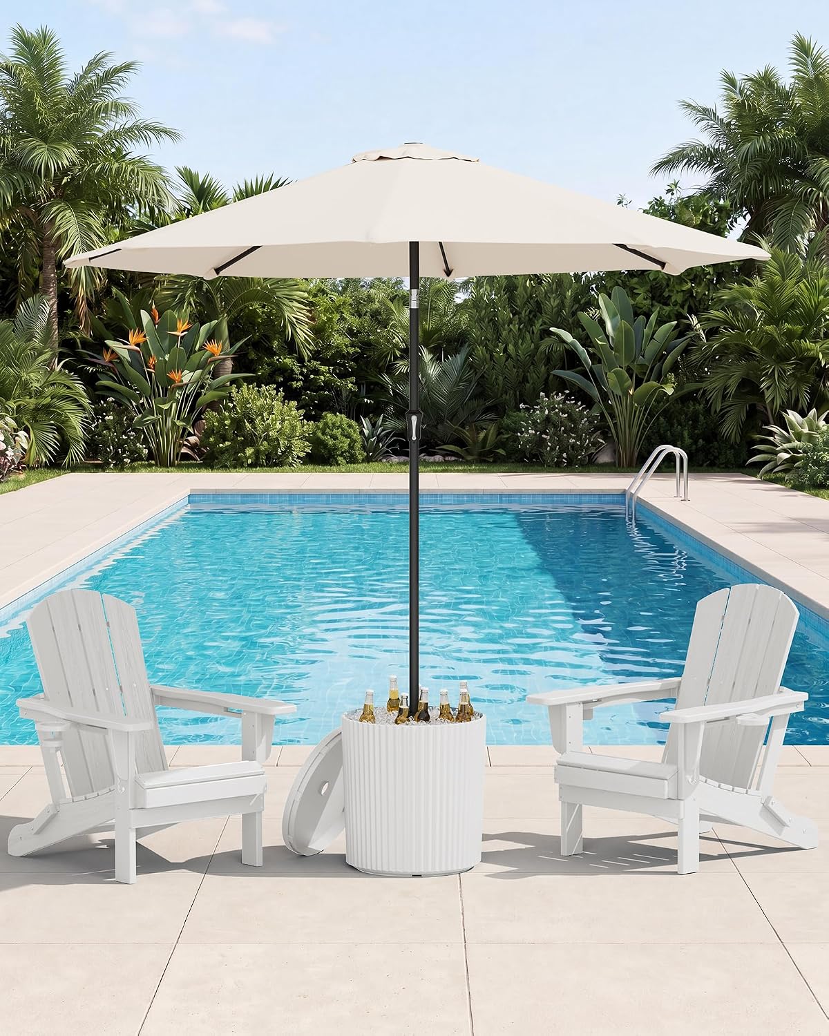 SERWALL Outdoor Round Umbrella Side Table, Multi-Functional Use, Beige