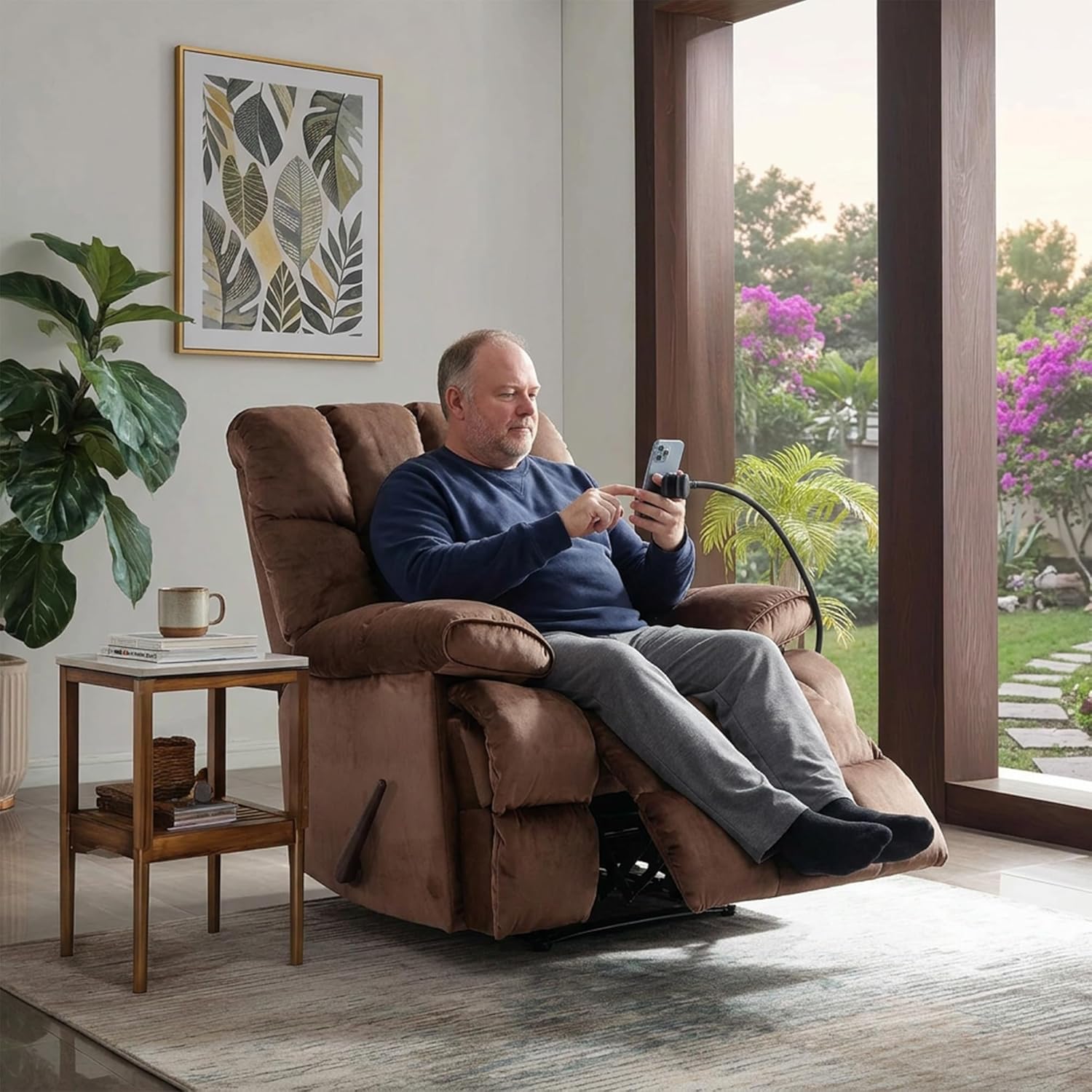 Manual Adjustable Oversized Recliner Chair with Phone Holder, Extra Large Recliner for Heavy Duty Adults 400lbs, Big Man Recliners for Living Room, Nursery, RV