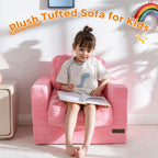 MAXYOYO Kids Bean Bag Chair, Upholstered Bean Bag Sofa Cloud Seat for Boys and Girls, Boneless Couch with Tufted Cushion & Pillows, Kids Sofa in A Box, No Assembly Required, Pink