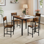 COSTWAY Dining Chairs Set of 4, Industrial Farmhouse Armless Side Chairs with Rustic Wood & Metal Frame, Wide Comfy Seat & Slanted High Back for Dining Room, Kitchen, Office, Restaurant