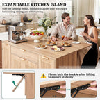 YITAHOME Expandable Kitchen Island with Hidden Trash Cabinet | 55.1" Rolling Kitchen Island with Drop Leaf, Storage Drawer & 3-Tier Side Shelves, Mobile Kitchen Island on Wheels with Hooks
