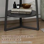 Gadroad Round End Table with Charging Station, Wood Tabletop & Black Metal Frame, 2 Tier Farmhouse Side Table Nightstand for Living Room, Bedroom, Black 15.7 * 15.7 * 23.0inches
