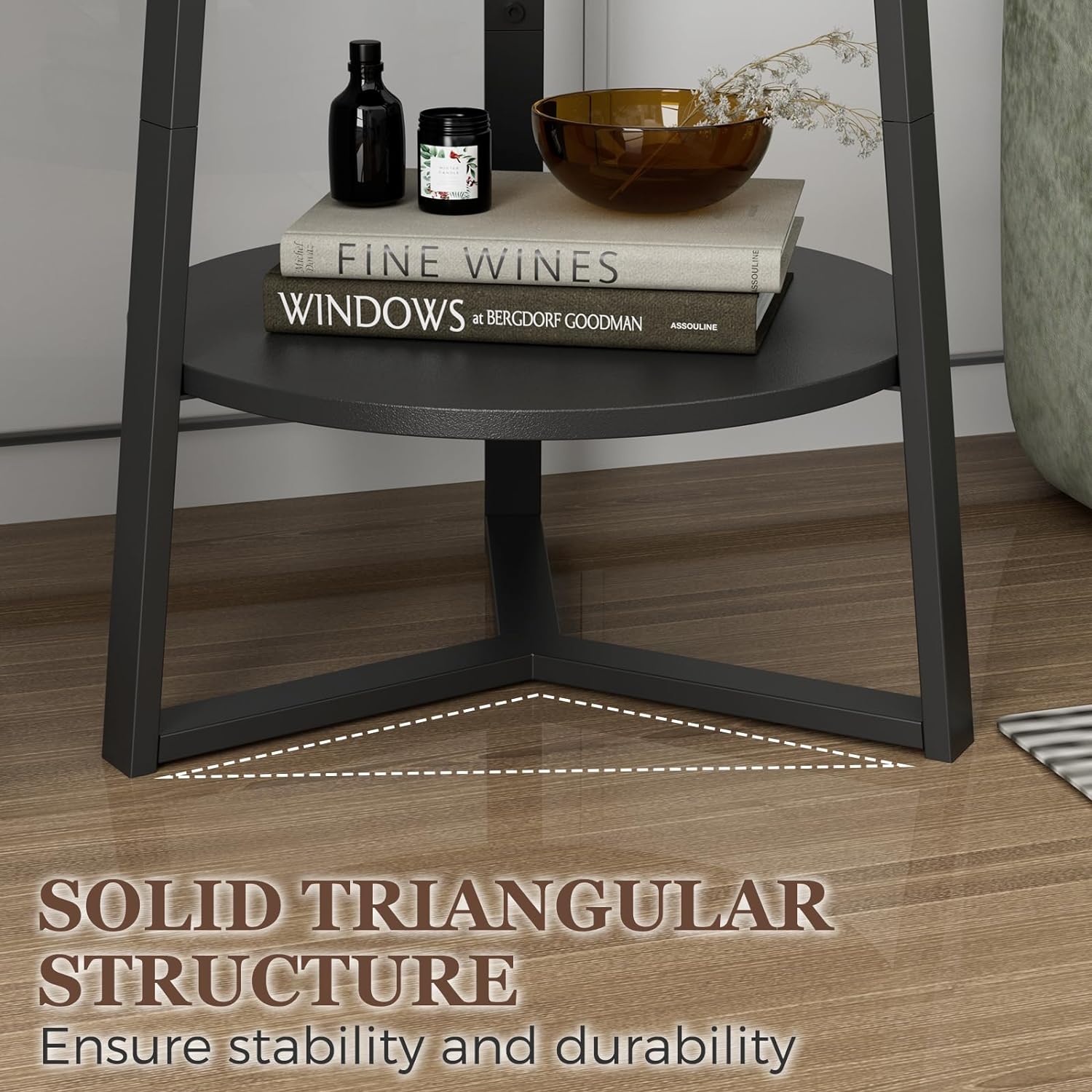 Gadroad Round End Table with Charging Station, Wood Tabletop & Black Metal Frame, 2 Tier Farmhouse Side Table Nightstand for Living Room, Bedroom, Black 15.7 * 15.7 * 23.0inches