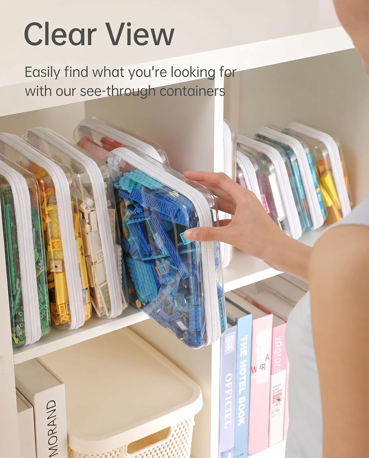 3 Pack Medium White Clear Hard Shell Zipper Case, Clear Storage Organizer Bins with Zipper, Water-Resistant Travel Toiletry Bag for Makeup, Cables, Snacks, Crafts, Office Supplies