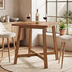Solid Wood Bar Table, 31.5" Square Counter Height Pub Bistro Table with Footrest for Kitchen Dining Room, Farmhouse Small High Top Cocktail Furniture for Apartment Cafe, Brown