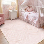 BESTSWEETIE Area Rug 5x7 Rug Machine Washable Non-Slip Low Pile Print Pattern Western Rug for Living Room Bedroom Entryway Tribal Series -Light Pink/Cream