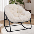 Indoor Rocking Chair, Oversized Outdoor Lounge Chair with Thick Corduroy Cushion & Straps, Wicker Modern Comfy Rocker Egg Chair for Living Room, Bedroom, Porch and Courtyard, Beige