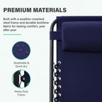 JEAREY Zero Gravity Lounge Chairs Set of 2, Adjustable Steel Mesh Recliners with Pillows and Cup Holder Trays for Patio, Garden, Beach, Navy Blue