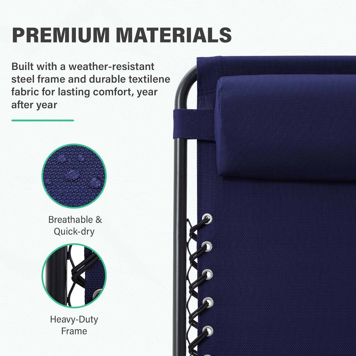 JEAREY Zero Gravity Lounge Chairs Set of 2, Adjustable Steel Mesh Recliners with Pillows and Cup Holder Trays for Patio, Garden, Beach, Navy Blue