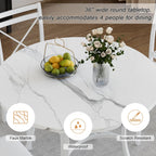 VECELO 5 Piece Dining Table Set for 4 with Chairs, Faux Marble Tabletop, Small Space, Kitchen, Breakfast Nook, White