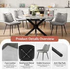 Jocisland Upholstered Faux Leather Dining Chairs Set of 4, Mid-Century Modern Kitchen & Dining Room Chairs with Curved Backrest, Cutout Handle, Metal Legs & Padded Seat, Grey
