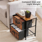 Fabric Dresser 2 Drawers, Nightstands with Adjustable Feet, End Table Set of 2