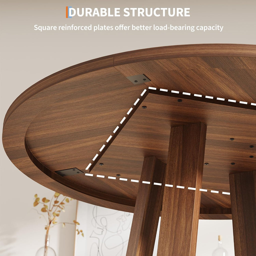GarveeHome Dining Table, Kitchen Table, Round Dining Room Table for Kitchen, 47 Inch Round Table for Dining Room, Brown(Table Only)